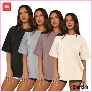 Oversized Cotton Tees 4-Pack Loose Fit Crew Neck Summer Tops